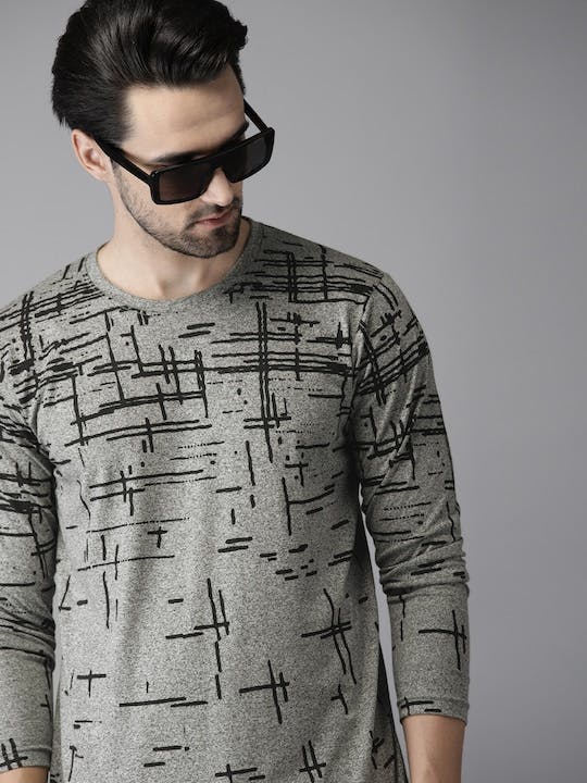 Men Grey Melange Solid Dri-FIT T-shirt